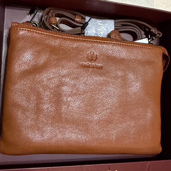 Oak & Tan Brown Leather Crossbody Bag 3 Compartments NWT 6.5”x9.5” - Picture 5 of 8
